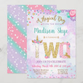 Invitation Unicorn Deuxième anniversaire Magique Jour Invitat (Devant / Derrière)