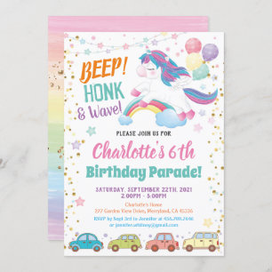Invitation Unicorn Drive Through Girl Birthday Parade (Parade
