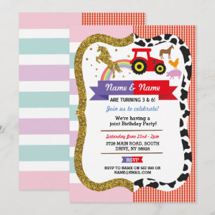 Invitation Unicorn et ferme mixte garçon fille anniversaire f