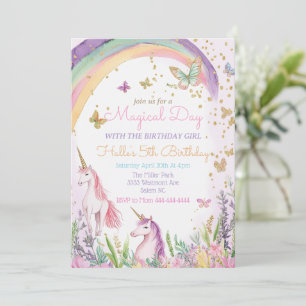 Invitation Unicorn et Rainbows anniversaire thème licorne