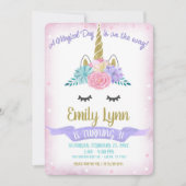 Invitation Unicorn Face Gold Parties scintillant Fleurs paste (Devant)