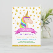 Invitation Unicorn Faux Gold Parties scintillant Stars | Anni (Debout devant)