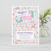 Invitation Unicorn fête d'anniversaire Floral Rose Girls (Debout devant)
