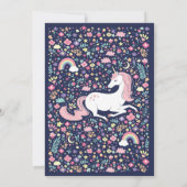 Invitation Unicorn fête d'anniversaire Floral Rose Navy fille (Dos)