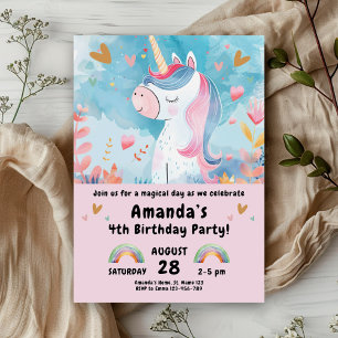 Invitation Unicorn fête d'anniversaire pour les filles roses