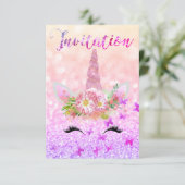 Invitation Unicorn fille Rose rose Parties scintillant Lashes (Debout devant)