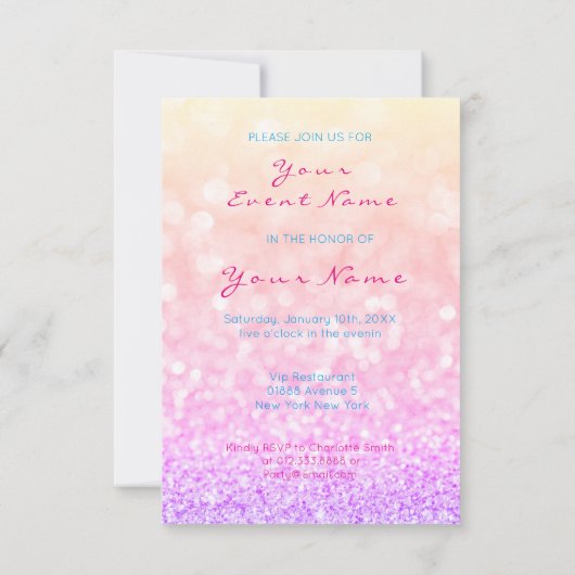 Invitation Unicorn fille Rose rose Parties scintillant Lashes (Dos)