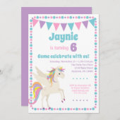 Invitation Unicorn Filles Unicorn fête d'anniversa (Devant / Derrière)