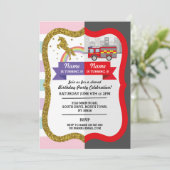 Invitation Unicorn Firetruck Boy Girl Birthday Shared Fun (Debout devant)