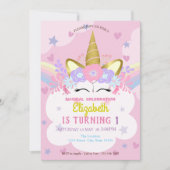 Invitation Unicorn Floral Crown Rainbow Hearts Étoiles Annive (Devant)