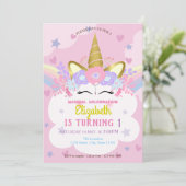 Invitation Unicorn Floral Crown Rainbow Hearts Étoiles Annive (Debout devant)