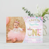 Invitation Unicorn Floral Magie 1er anniversaire (Debout devant)