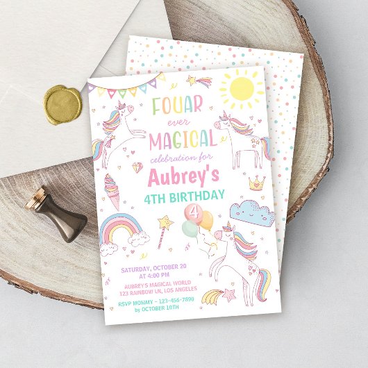 Invitation Unicorn Four Ever Magical 4th Birthday