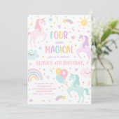 Invitation Unicorn Four Ever Magique 4ème fête Anniversaire (Debout devant)