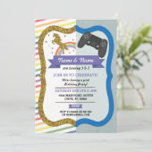 Invitation Unicorn & Gaming Joint Boy girl Birthday Invitatio (Debout devant)