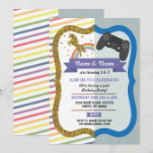 Invitation Unicorn & Gaming Joint Boy girl Birthday Invitatio (Devant / Derrière)