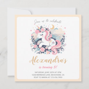 Invitation Unicorn Girl Magique Pastel Cream fête d'anniversa