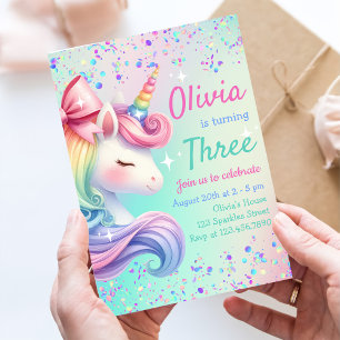 Invitation Unicorn Girl Magique Pastel Rainbow Anniversaire