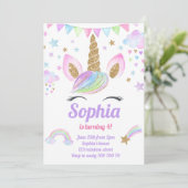 Invitation Unicorn Girl Magique Pastel Rainbow rose Anniversa (Debout devant)