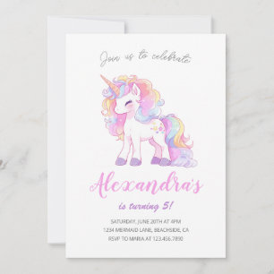 Invitation Unicorn Girl Magique Pastel rose fête d'anniversai