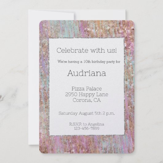 Invitation Unicorn Glitzy Rose Parties scintillant or étincel (Devant)