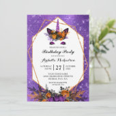 Invitation Unicorn Halloween Floral Purple Éperche Anniversai (Debout devant)
