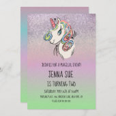 Invitation Unicorn Hand Drake Ombré fête d'anniversaire (Devant / Derrière)
