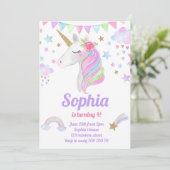 Invitation Unicorn Head Gold Rainbow Parties scintillant Girl (Debout devant)