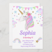 Invitation Unicorn Head Gold Rainbow Parties scintillant Girl (Devant / Derrière)