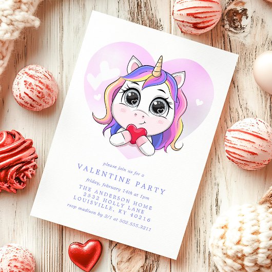 Invitation Unicorn Heart Cute Valentine's Day Party