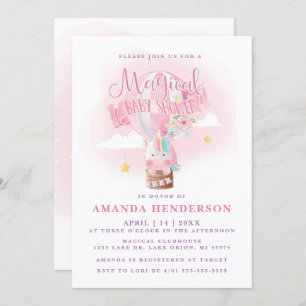 Invitation Unicorn Hot Air Balloon Girl Baby shower