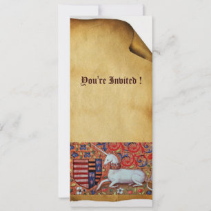 Invitation UNICORN IMAGINAIRE MÉDIÉVAL PARCHEMENT FLORAL Pear