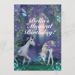 Invitation Unicorn Imaginaire Woodland fête d'anniversaire
