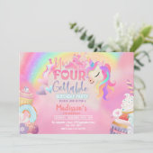 Invitation Unicorn inoubliable Donut Sweet 4e anniversaire (Debout devant)