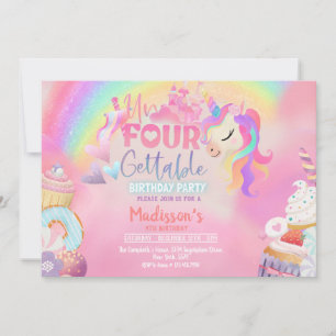 Invitation Unicorn inoubliable Donut Sweet 4e anniversaire