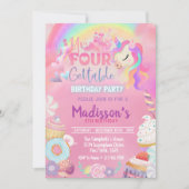 Invitation Unicorn inoubliable Donut Sweet 4e anniversaire en (Devant)