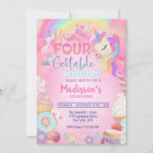 Invitation Unicorn inoubliable Donut Sweet 4e anniversaire en (Devant)