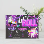 Invitation Unicorn Joint Roller Skating Birthday Neon Glow (Debout devant)