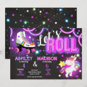 Invitation Unicorn Joint Roller Skating Birthday Neon Glow (Devant / Derrière)