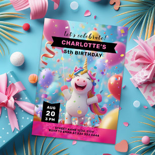 Invitation Unicorn Magic Balloon Anniversaire Fête
