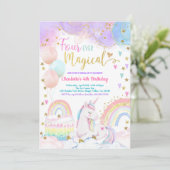 Invitation Unicorn Magical 4th Birthday Party Pastel Rainbow (Debout devant)