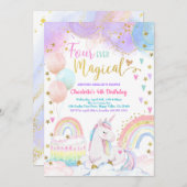 Invitation Unicorn Magical 4th Birthday Party Pastel Rainbow (Devant / Derrière)