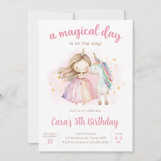 Invitation Unicorn Magical Day Birthday Party (Devant)