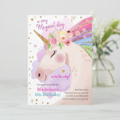 Invitation Unicorn Magical Rose or Rainbow Girl Anniversaire (Debout devant)