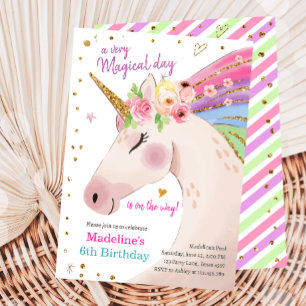Invitation Unicorn Magical Rose or Rainbow Girl Anniversaire