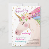 Invitation Unicorn Magical Rose or Rainbow Girl Anniversaire (Devant)