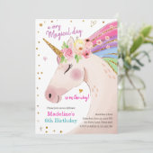 Invitation Unicorn Magical Rose or Rainbow Girl Anniversaire (Debout devant)