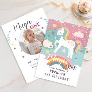 Invitation Unicorn Magie Première fête d'anniversaire