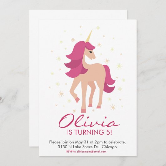 Invitation Unicorn magique (Devant / Derrière)