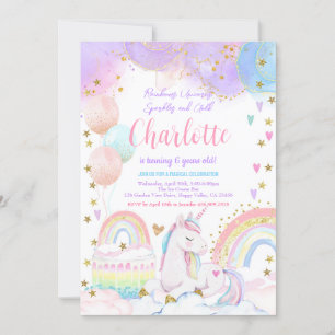 Invitation Unicorn Magique fête d'anniversaire fille Pastel R